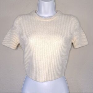 Zara Cream White Cropped Sweater Top Short Sleeve NWT